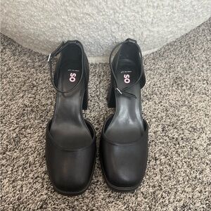 SO Black Ankle Strap Heels